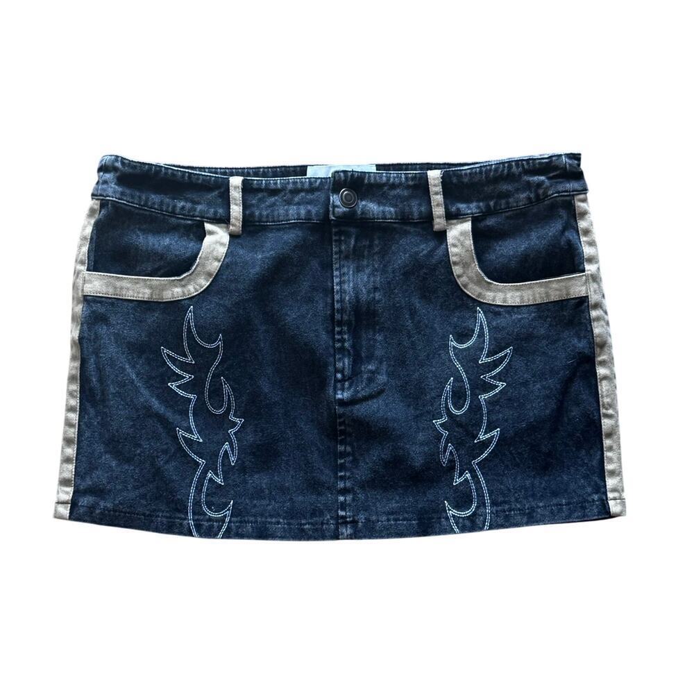 New AFTERHOUR Midnight‎ Rodeo Set Black Wash Denim Embroidered Mini Skirt Sz M